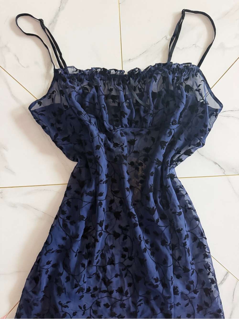 Victoria's Secret Navy and Black Sheer Floral Slip - Picture 2 of 6